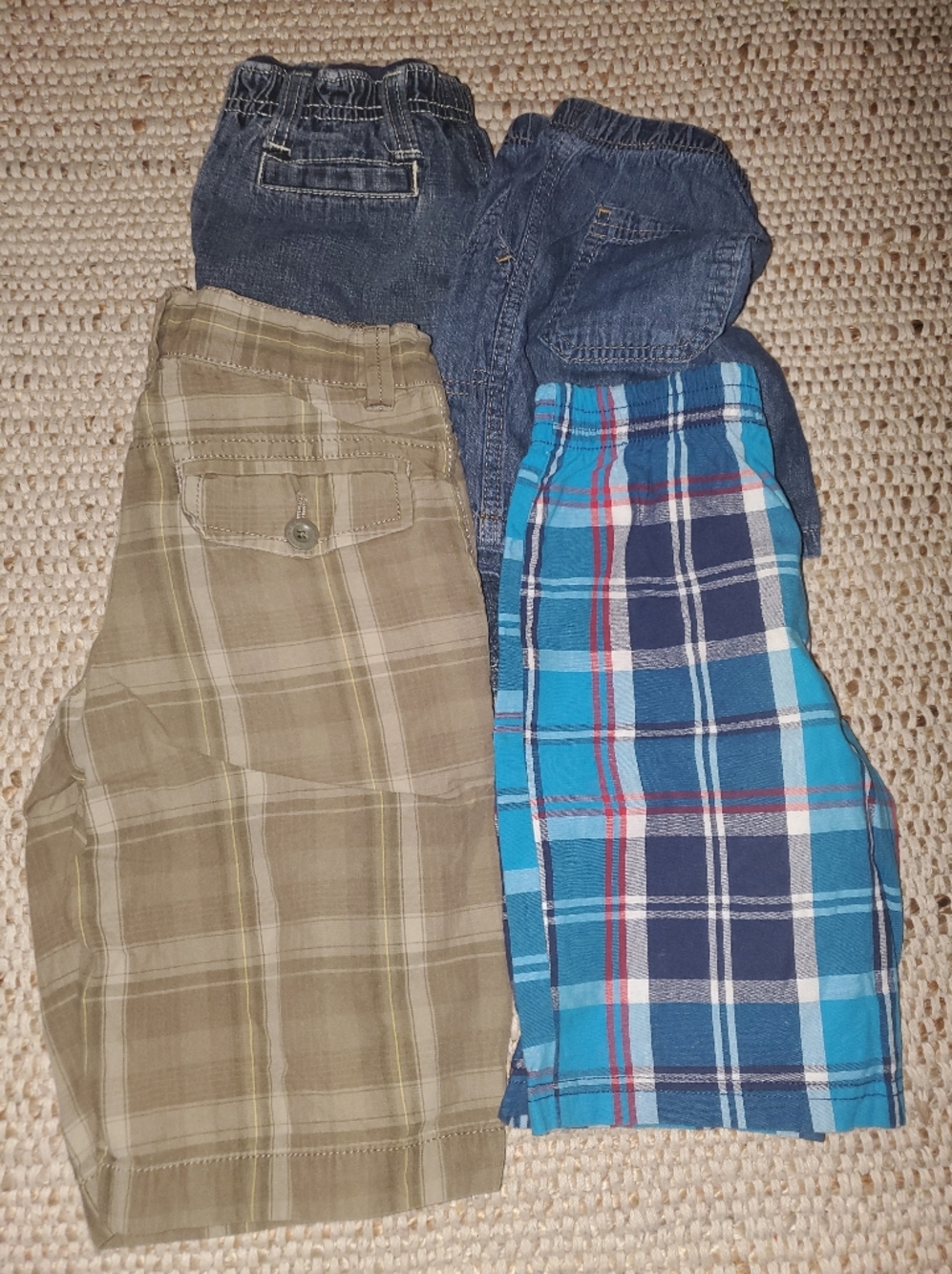 Set of 4 5T Boys Shorts - Plaid Tan & Blue with Denim
